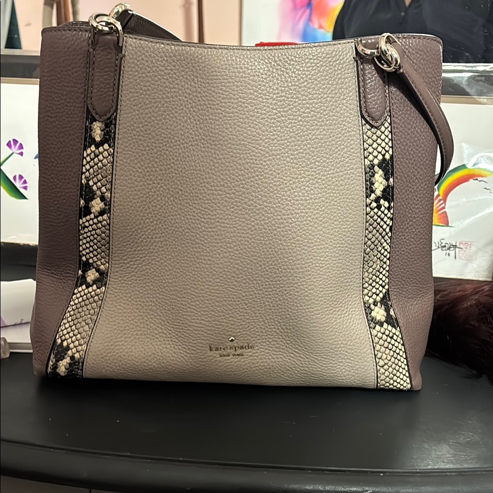 Kate Spade Tan and Brown Shoulder Bag with Exotic Accents